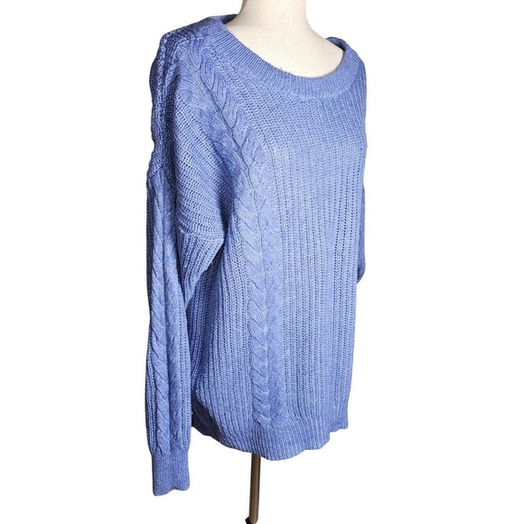Super Soft Lightweight Medium Blue Cable Knit Sweater Large - Picture 2 of 7